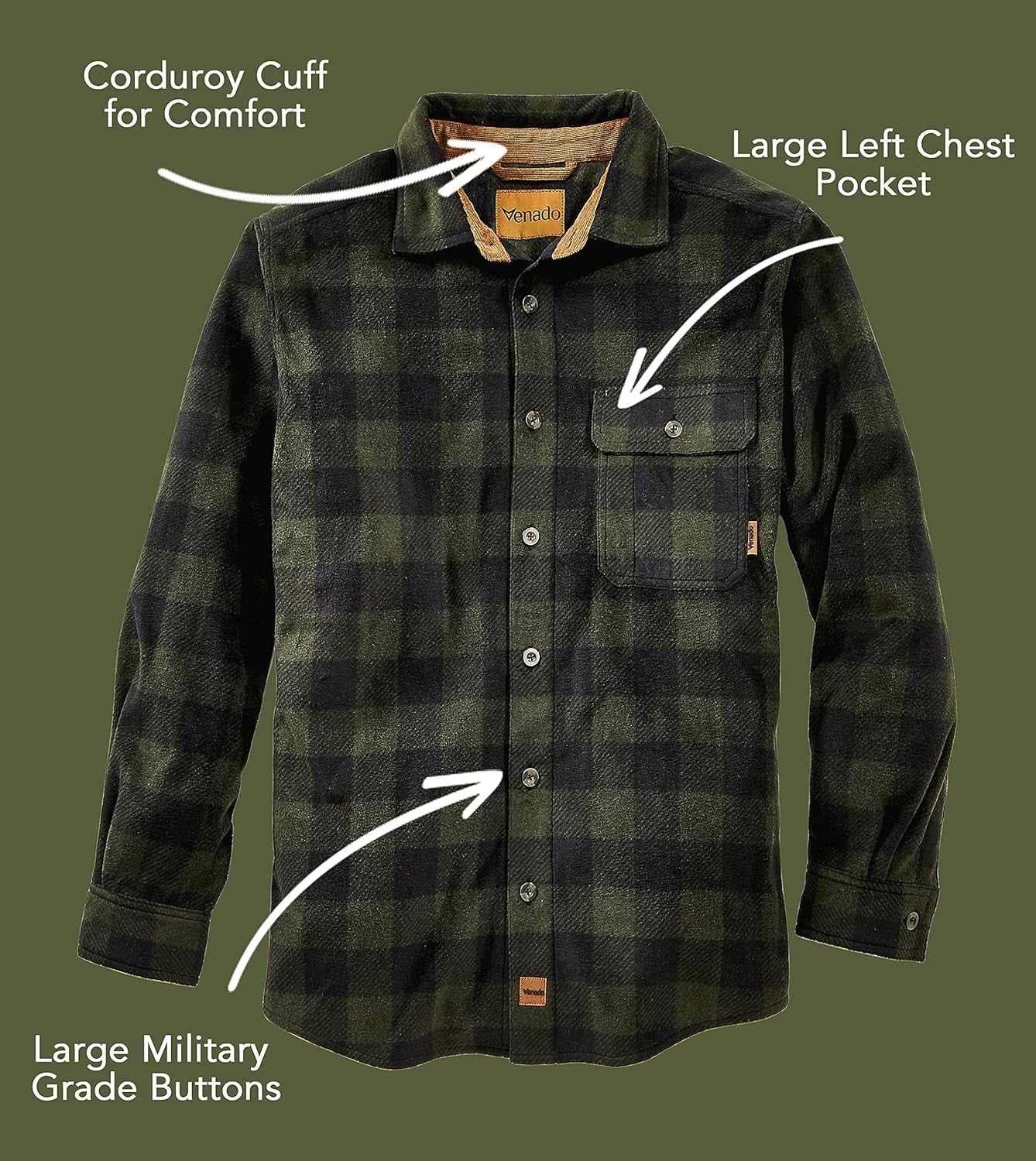 Venado Mens Plaid Shirts for Men - Heavyweight Buffalo Plaid Fleece Shirt - Soft