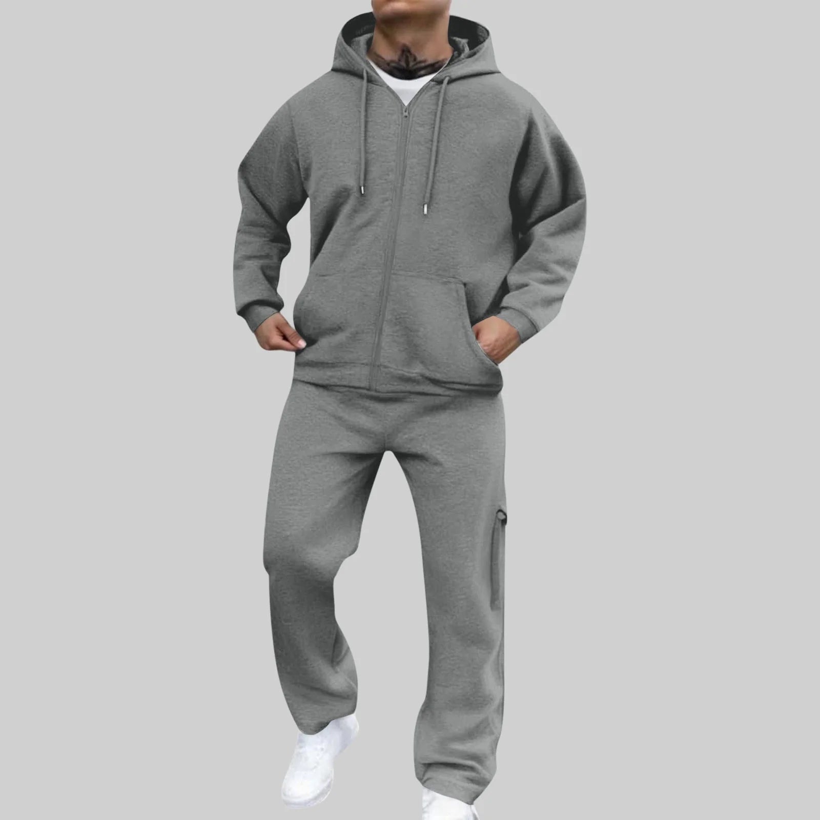 Brnmxoke Tracksuit for Men Full Zip Hooded Sweatshirt Sets Matching Wide Leg Cargo Pants 2 Piece Outfit Dark Gray,Xxxl
