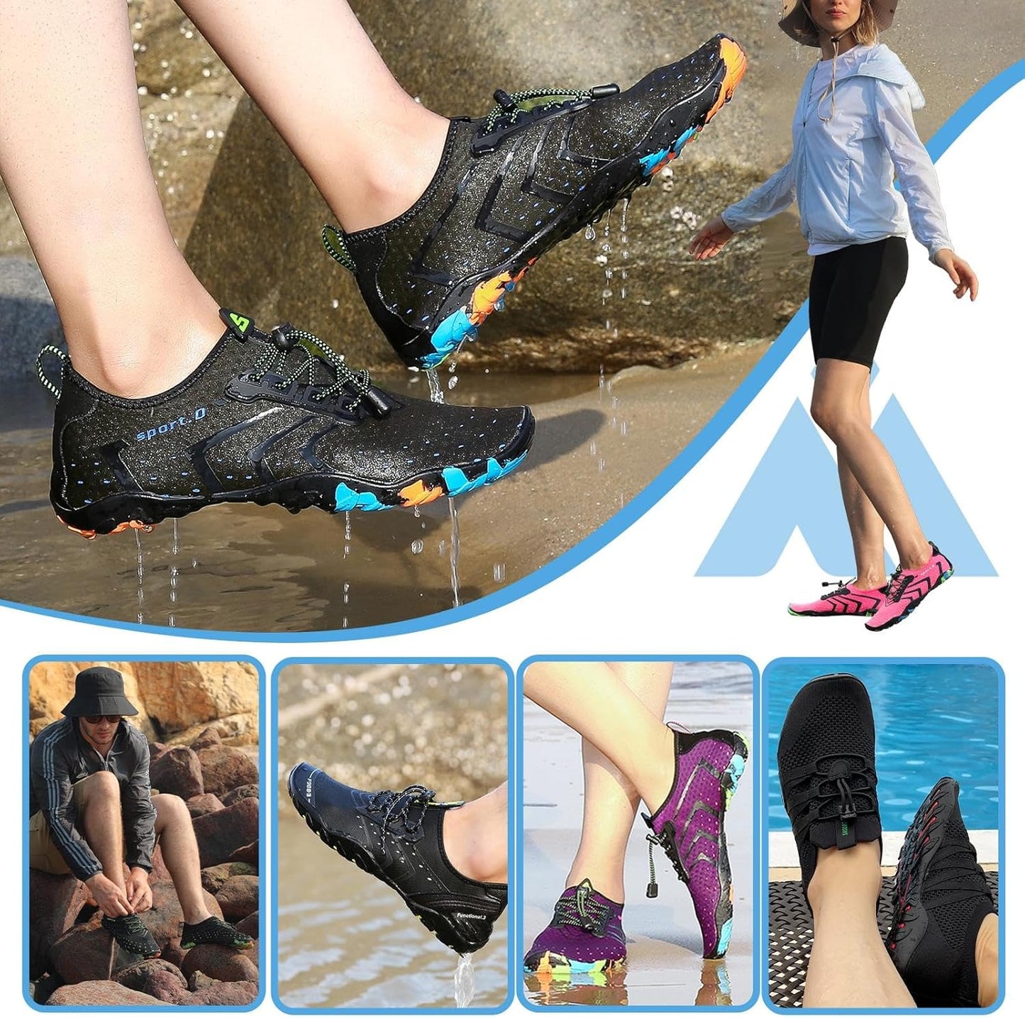 Mishansha Water Shoes for Women Men, Quick-Dry Barefoot Swim Shoes with Drainage Holes, Lightweight Aqua Shoe for Beach Pool River Boating Yoga Walking