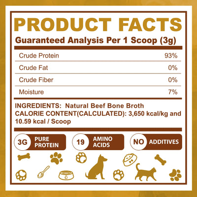 Zammex Beefypaws Bone Broth Powder for Dogs & Cats, 300G Grass-Fed Protein Powder with 19 Amino Acids, Usa-Made, 100-Serve Pet Supplements