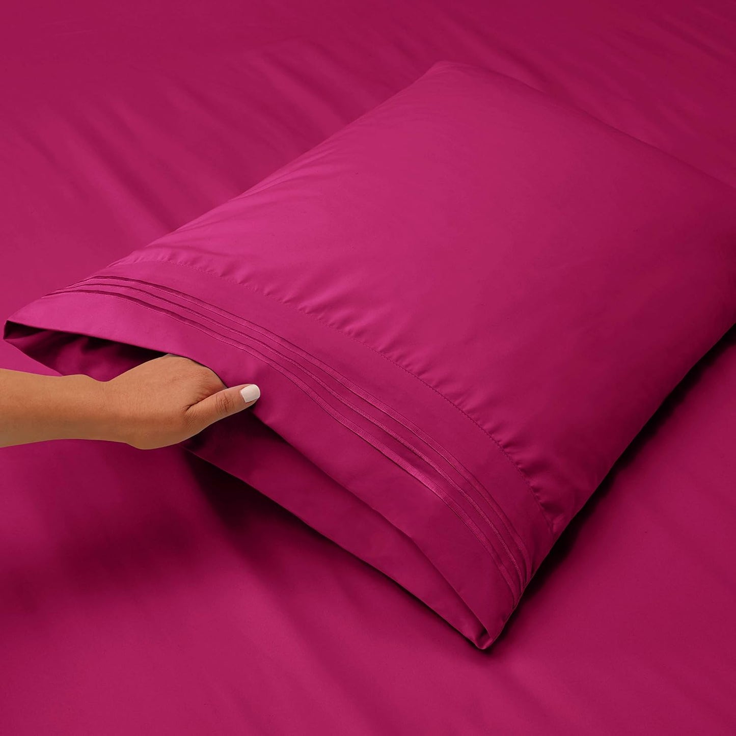 Hearth & Harbor Split King Size Sheets - 5 Piece Bed Sheet Set, Hotel Luxury Double Brushed Bed Sheets - Extra Soft Bedding Sheets & Pillowcases, Split King, Magenta
