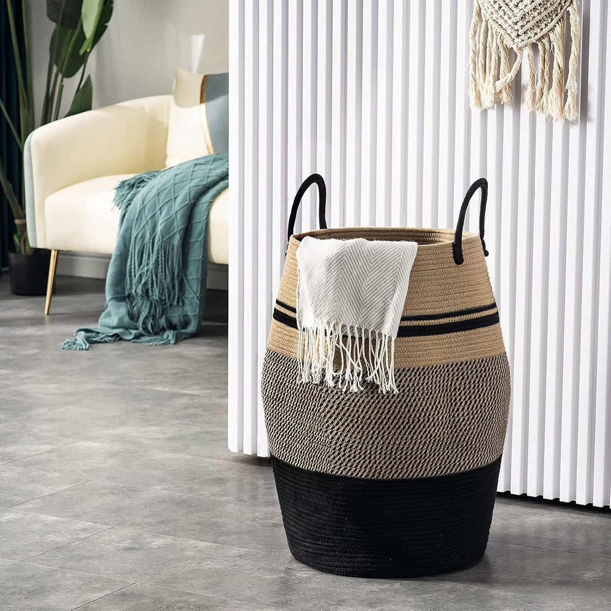 Large Laundry Basket Hamper Woven Blanket Basket Clothes Hamper