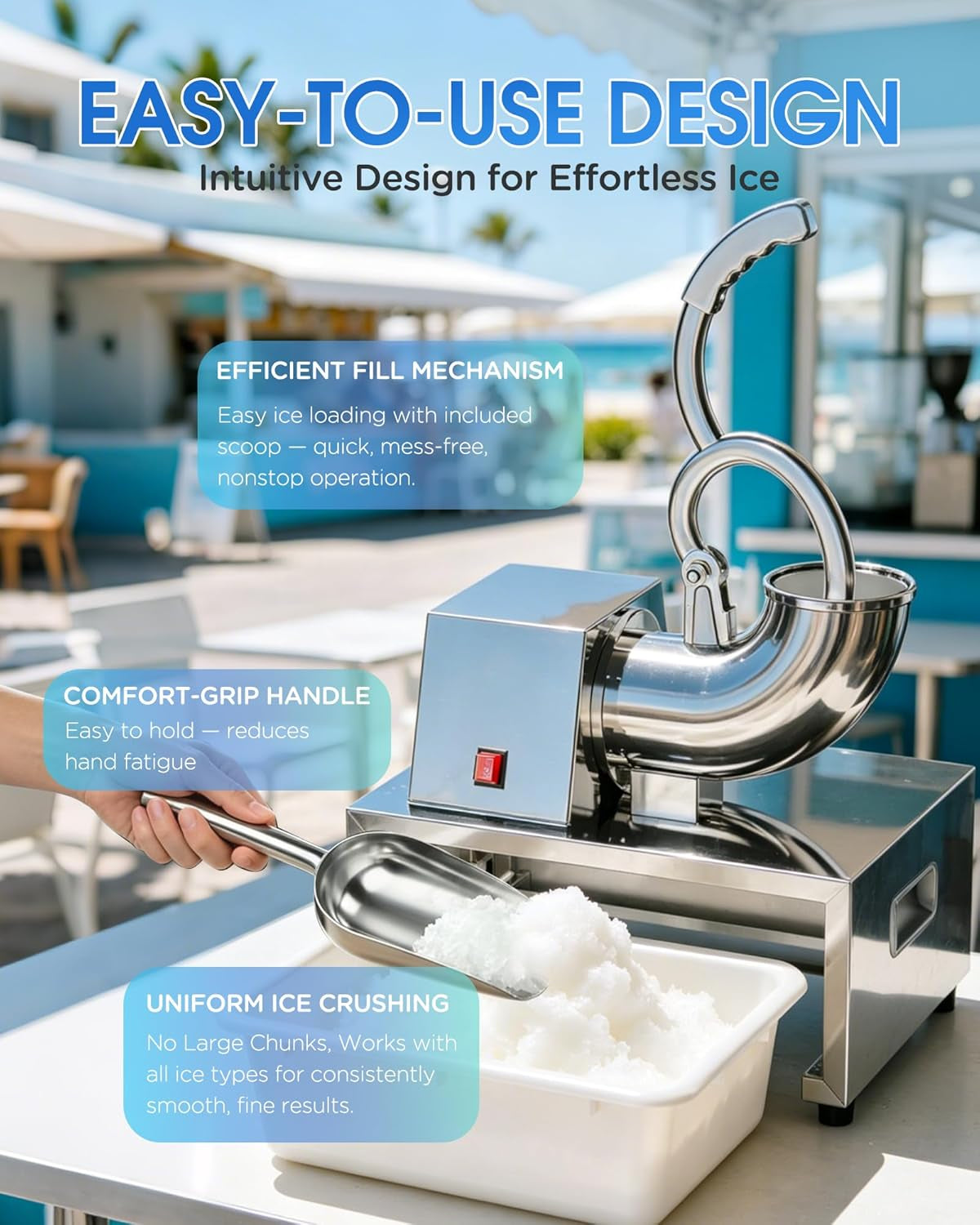 Commercial Snow Cone Machine, 440LB/H Professional Shaved Ice Machine, 350W Electric Ice Crusher, Silver Stainless Steel, Fluffy Shave Ice Machines for Home, Parties, Dessert Shops & Bars