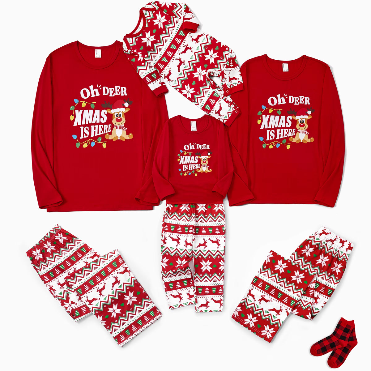 Patpat Family Christmas Matching Pajamas for Men 2 Piece Red Reindeer Long Sleeve Top & Pants Sets with Christmas Socks,Men XXL