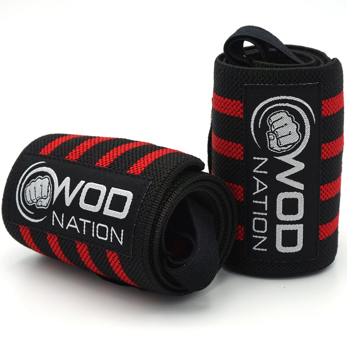 WOD Nation Wrist Wraps & Straps for Gym & Weightlifting (18 Inch) - Essential Weight Lifting Wrist Wraps & Gym Wrist Straps Support for Optimal Powerlifting Performance for Women & Men - Black/Red