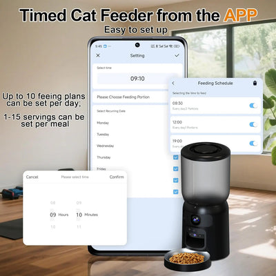 6L Automatic Cat Feeder with Dual Camera, 1080P HD Night Vision & Dual Power Supply, Easy Setup Timed Food Dispenser with Desiccant Bag for Cats & Dogs, 5G Wifi Pet Feeder with 2-Way Audio