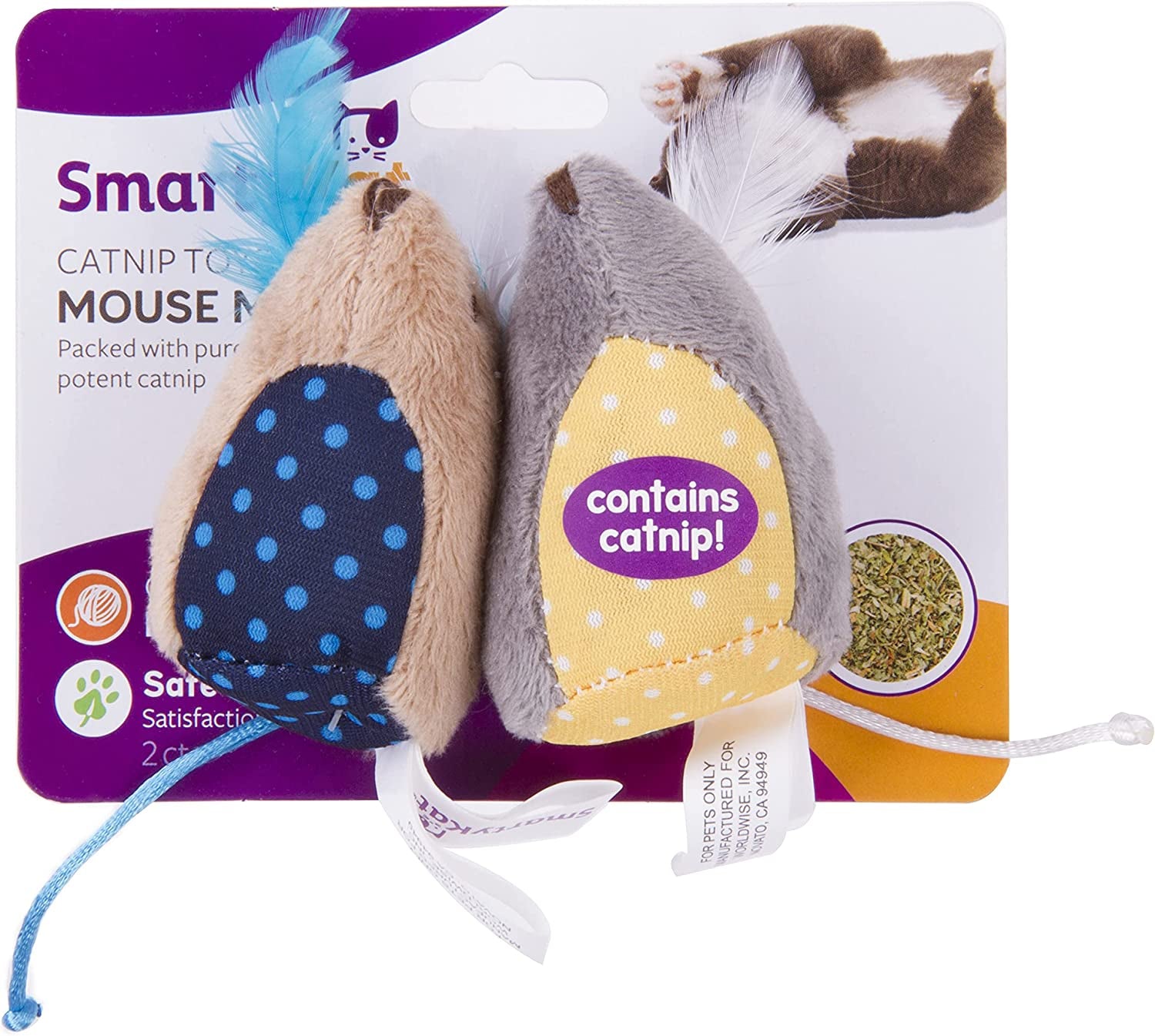 Smartykat (2 Count) Mouse Mates Plush Catnip Cat Toys - Brown/Gray, 2 Count