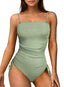 Eytino Swim Suit One Piece Swimsuit Drawstring Bathing Suit Ribbed Tummy Control Tie Side Swimming Suits Ruched Womens Swimwear Green XL