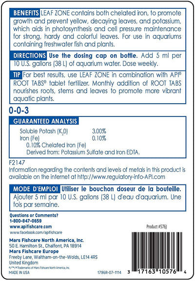 API LEAF ZONE Freshwater Aquarium Plant Fertilizer 18-Ounce Bottle White