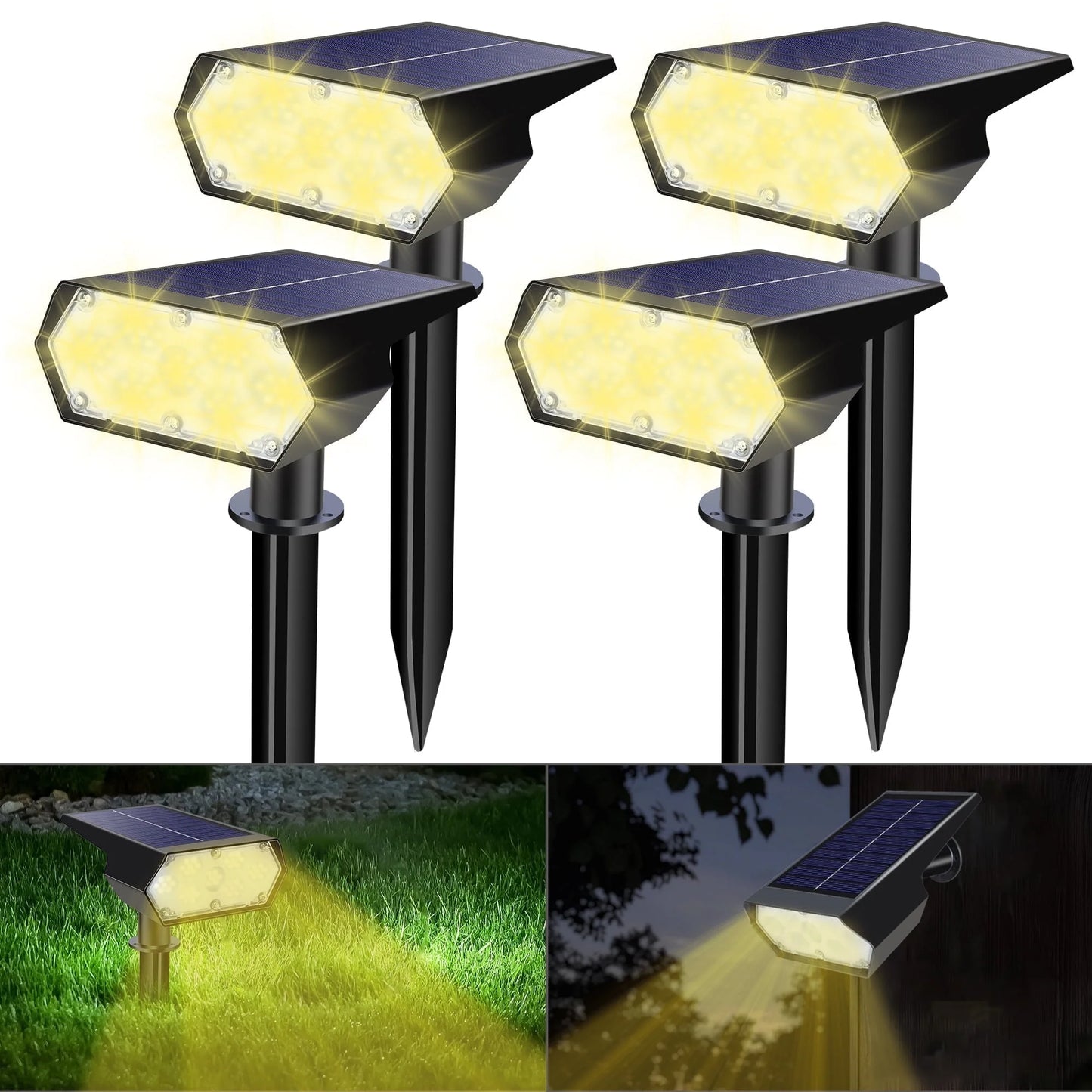 Toodour Solar Lights Outdoor, 49 LED Super Bright Solar Spot Lights with 2 Lighting Mode, Waterproof Solar Powered Landscape Spotlights for Garden Patio Pathway Yard (4 Pack-Warm White)