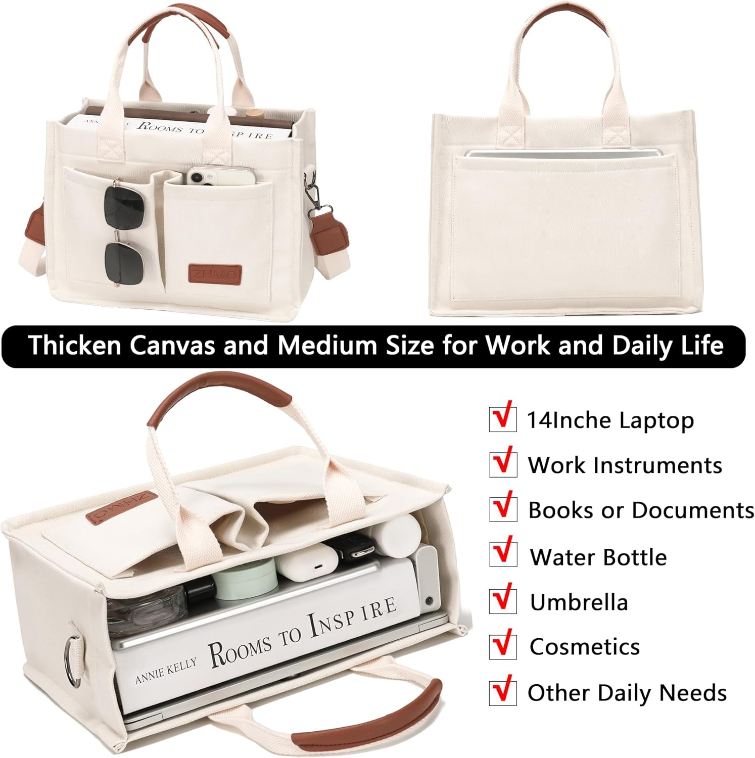 ZHMO Canvas Tote Bag for Women,Women'S Bags Crossbody Bags Work Laptop Tote Bag Large Handbags Purse for Travel Nurse Teacher