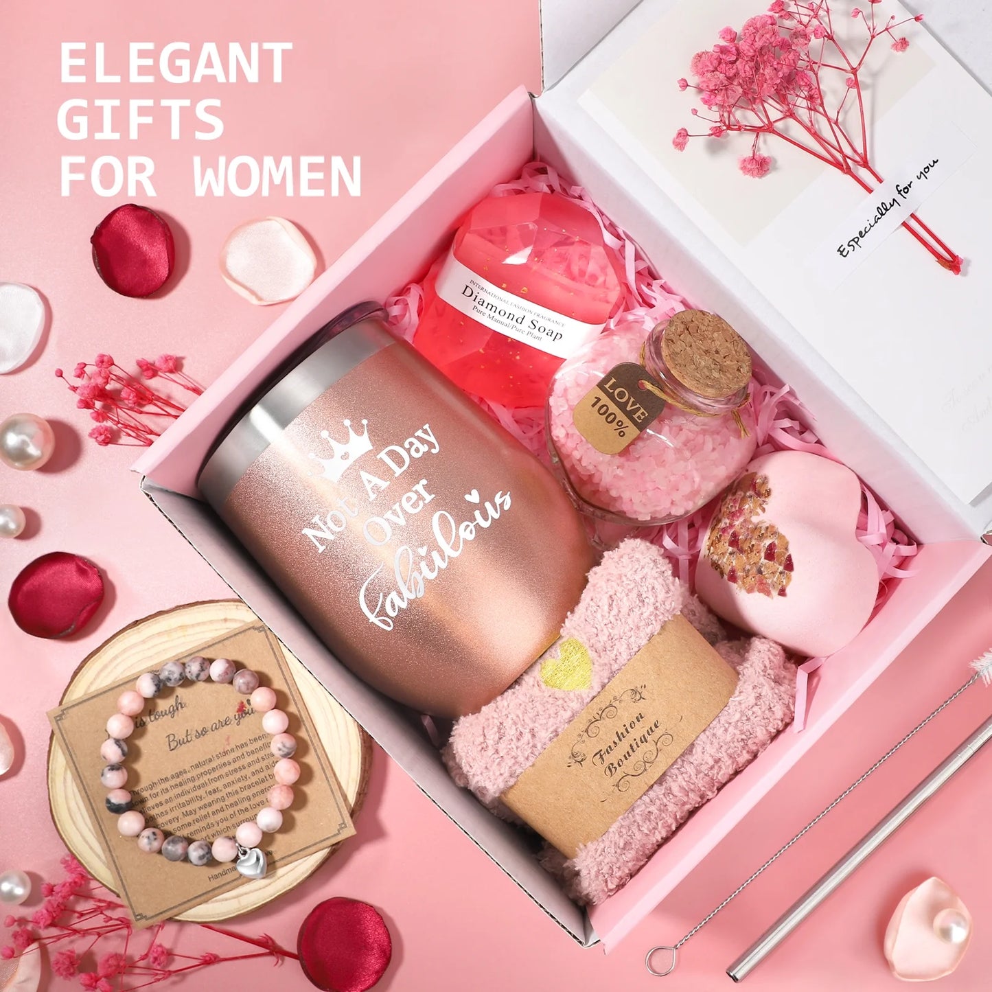 Ayieyill Gift Baskets Set for Women and Graduation Gift, Holiday Gifts for Women, 10 Pack, Pink