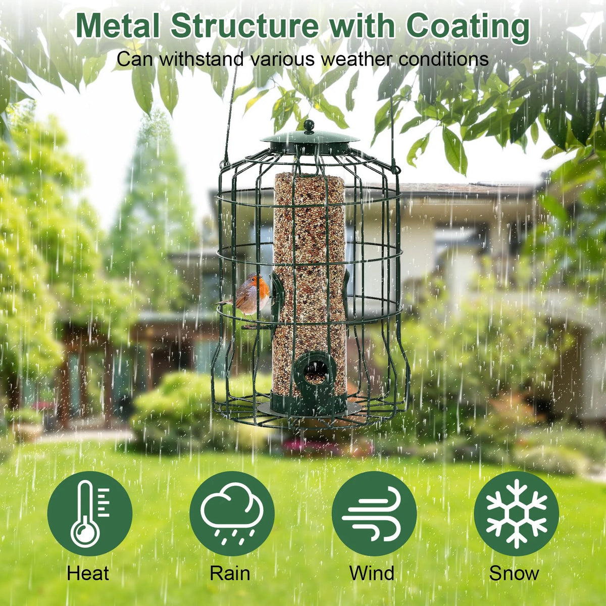 1Pc Outdoor Wild Bird Feeder Squirrel-Proof Chew-Proof Metal Hanging Seed Feeder with 4 Feeding Port for Small Songbirds