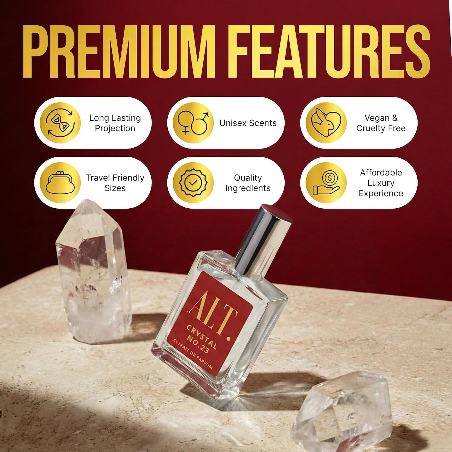 ALT. FRAGRANCES Crystal No. 23 – Inspired by Bac. Roug. 540, Unisex Perfume, Extrait De Parfum, Long Lasting Perfume for Men & Women with Jasmine, Amberwood & Cedar Notes, 60Ml