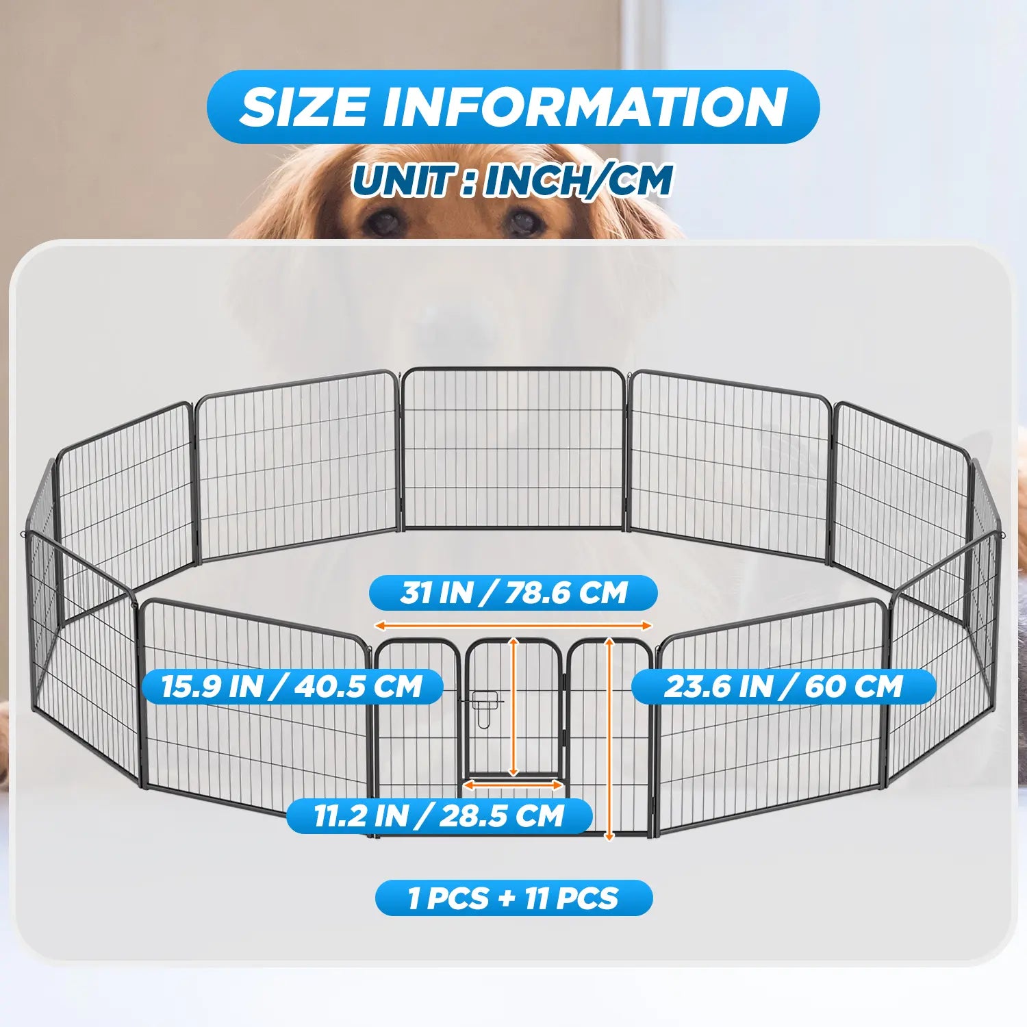 Dog Fence, 4/6/8/12/16 Panels 24"\32"\40"H Foldable Dog Playpen, Exercise Heavy Duty Metal Dog Cage for Yard, Lockable Double Door Pet Fence Indoor Outdoor Dog Pen for Large Medium Small Animals Pet