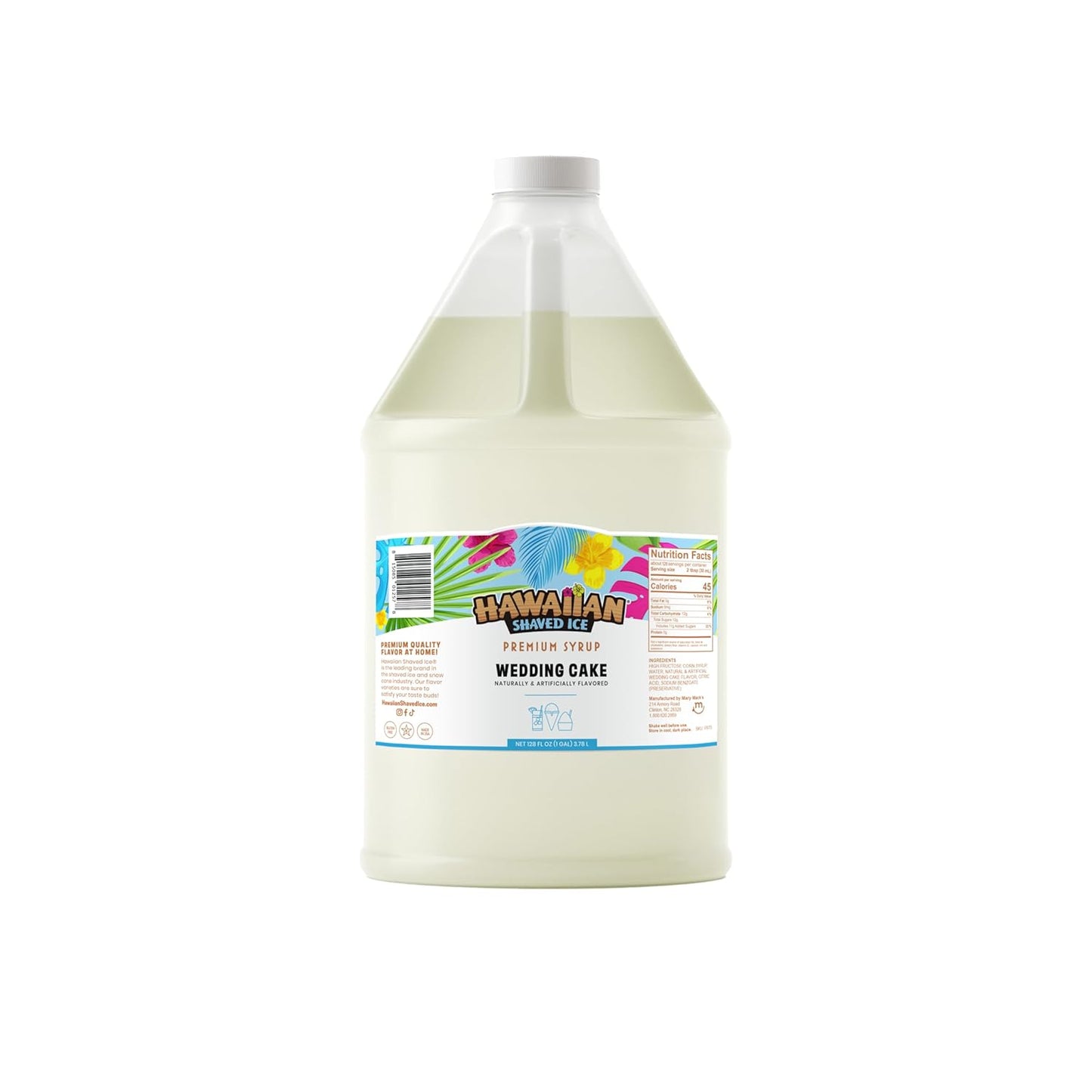 Hawaiian Shaved Ice Wedding Cake Syrup - Nut Soy Dairy Free - Flavor Fluffy & Crunchy Snow Cone Ice - Shelf Stable - Makes 64 Servings - 1 Gallon