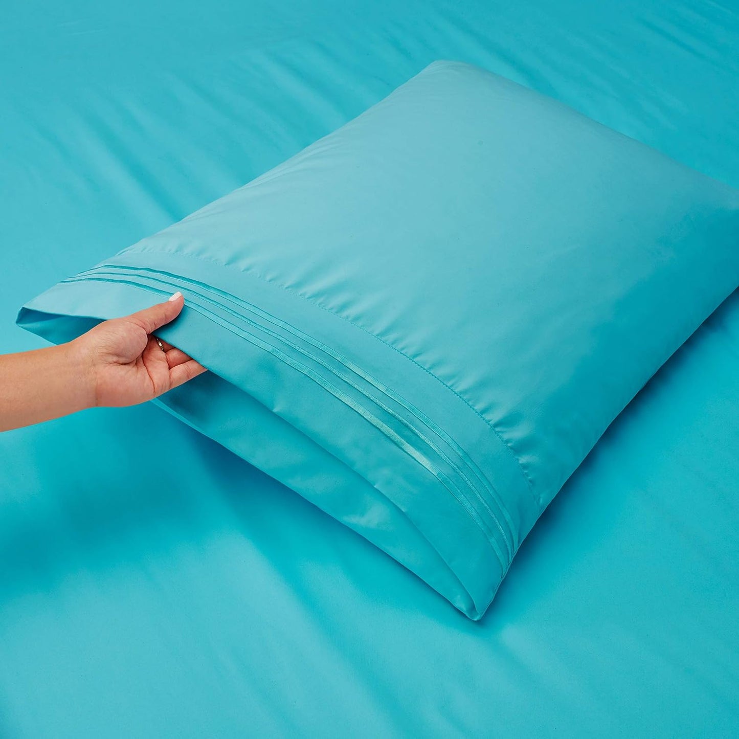 Hearth & Harbor Split King Size Sheets - 5 Piece Bed Sheet Set, Hotel Luxury Double Brushed Bed Sheets - Extra Soft Bedding Sheets & Pillowcases, Split King, Beach Blue