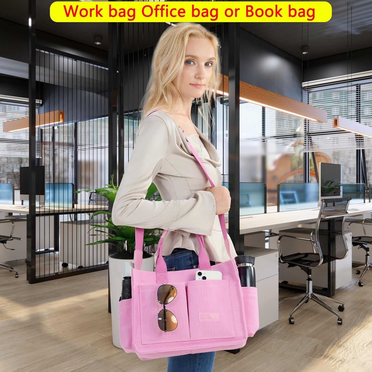 ZHMO Canvas Tote Bag for Women,Women'S Bags Crossbody Bags Work Laptop Tote Bag Large Handbags Purse for Travel Nurse Teacher