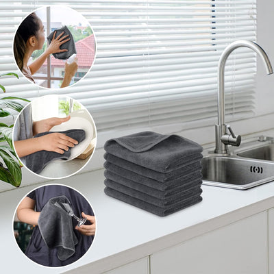 SINLAND Microfiber Cleaning Cloth, 12X12 Inch, Slate Grey, 6 Pack | Ultra Absorbent, Softer Towel, Reusable, No Streak Lintless, for Home, Kitchen, Car, Window Use