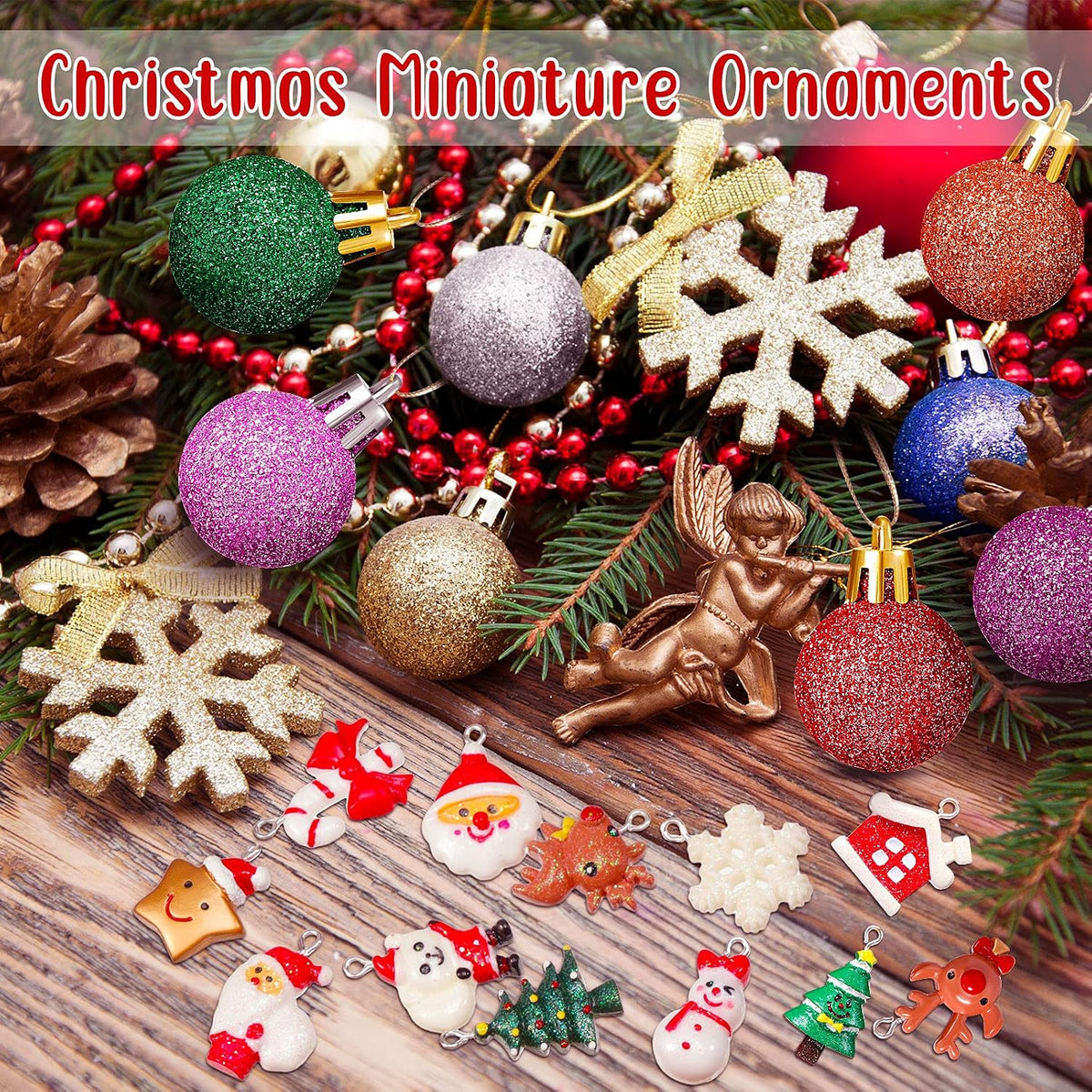 Skylety 36 Pcs Mini Christmas Ornaments, Glitter Balls