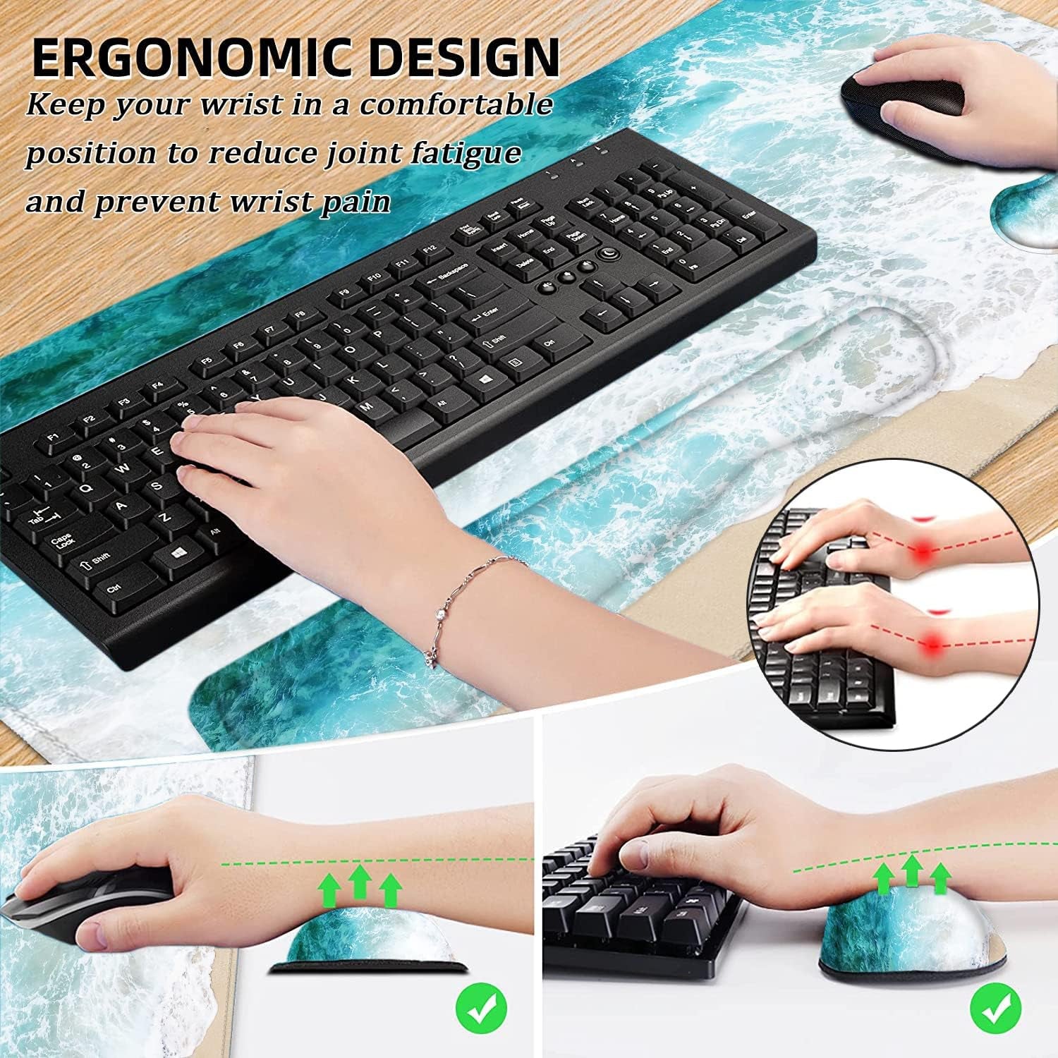 LATEEFAH Desk Mat, Mouse Pad with Wrist Rest, 4-In-1 Large Mouse Pads for Desk, Ergonomic Mouse Pad and Keyboard Wrist Rest Gaming Keyboard Mat for Office, Home
