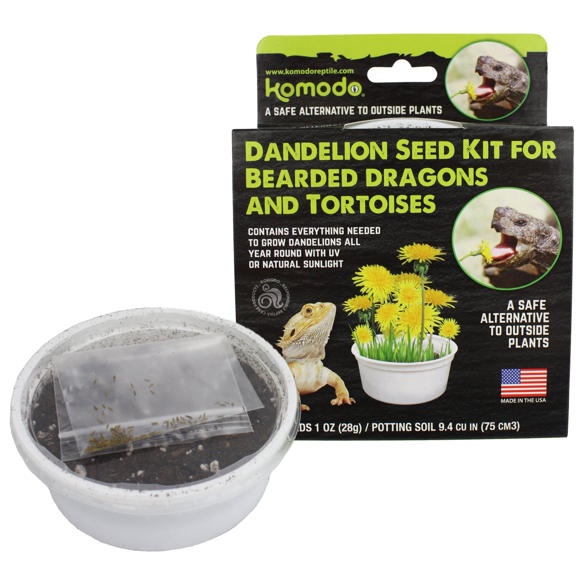 Komodo Grow Your Own Dandelion Reptile Food Kit , White Cup with Brown Soil and Dandelion Seeds