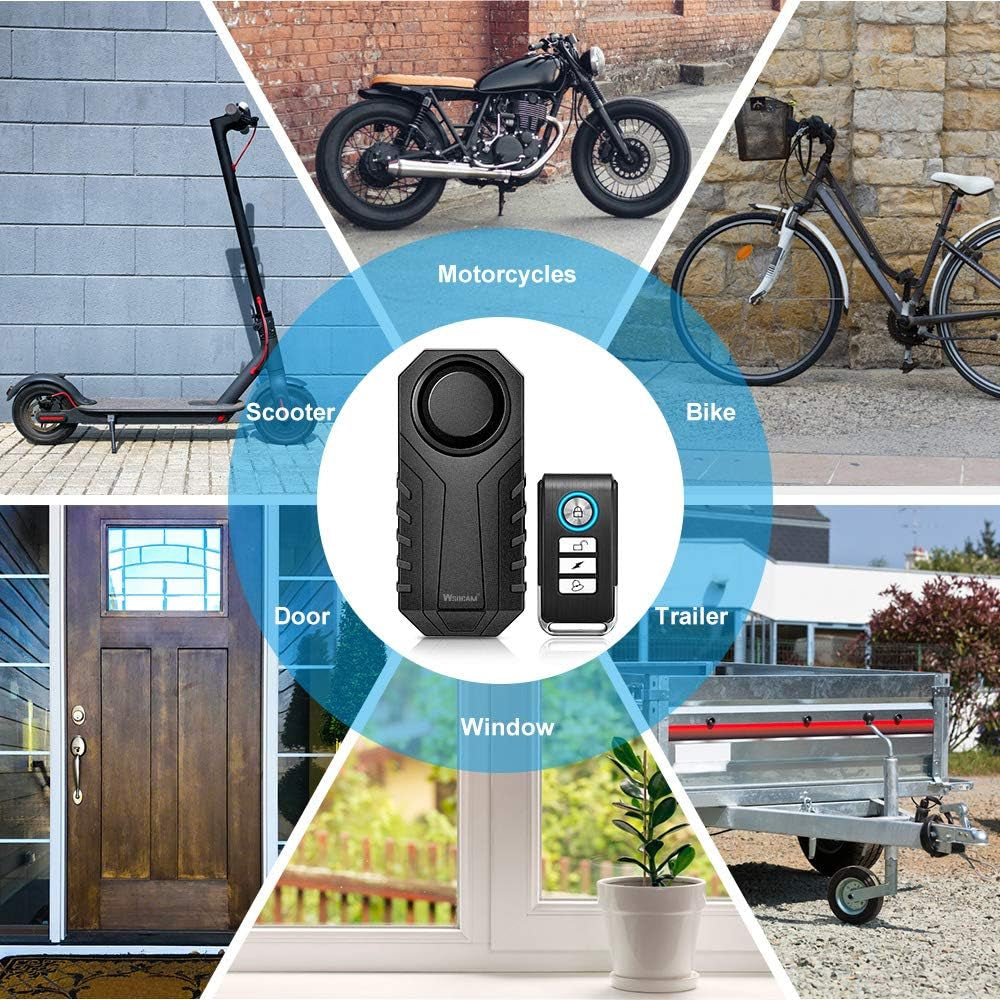 WSDCAM Bike Alarm with Remote 2 Pack, 113Db Wireless Anti-Theft Vibration Motorcycle Bicycle Alarm Vehicle Security Alarm System (Black)