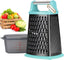Ourokhome Cheese Grater with Handle, Stainless Steel Box Grater, 4 Side Kitchen Vegetable Shredder Slicer Zester with Container for Parmesan, Cabbage, Ginger, Lemon, Chocolate, Coconut (Teal Black)