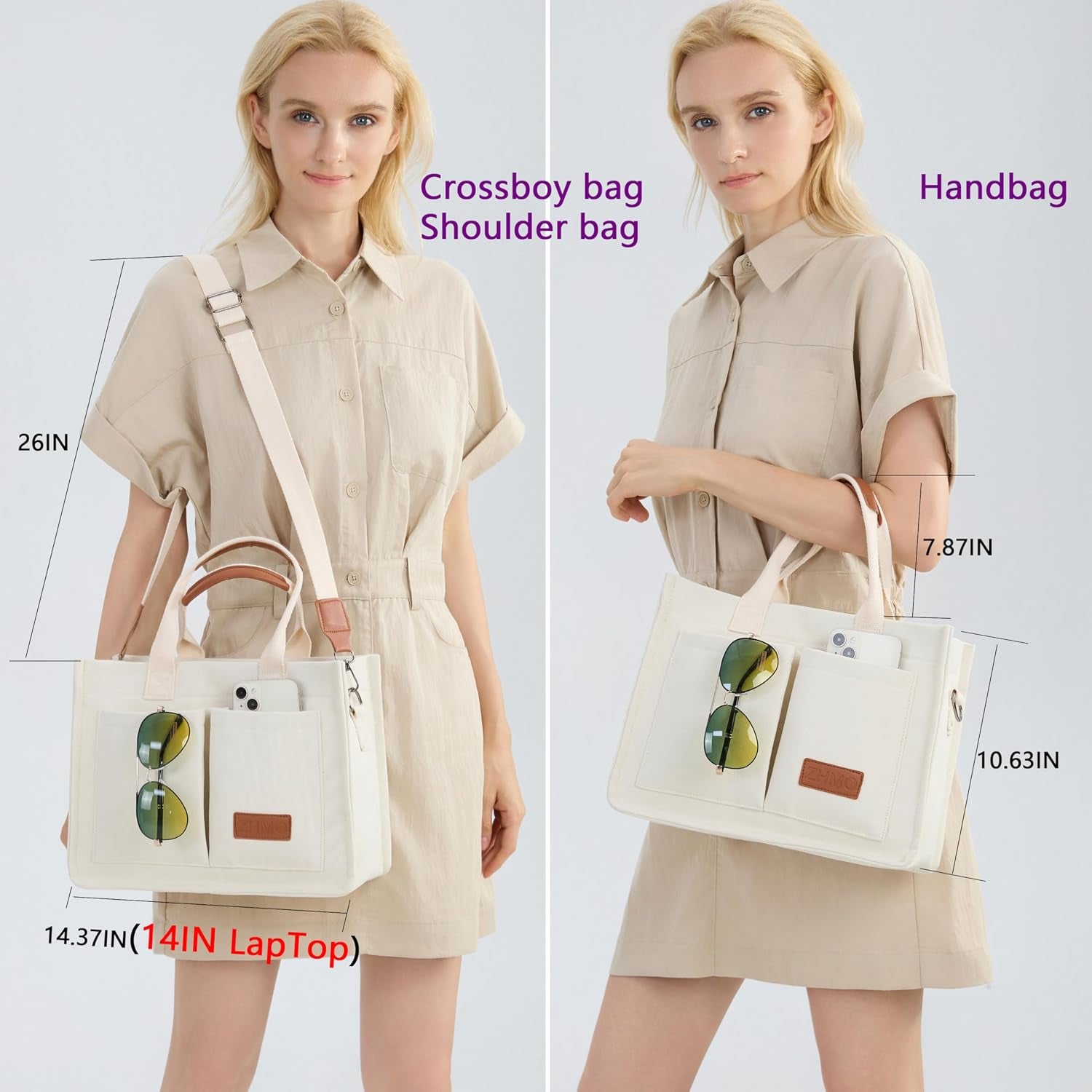ZHMO Canvas Tote Bag for Women,Women'S Bags Crossbody Bags Work Laptop Tote Bag Large Handbags Purse for Travel Nurse Teacher