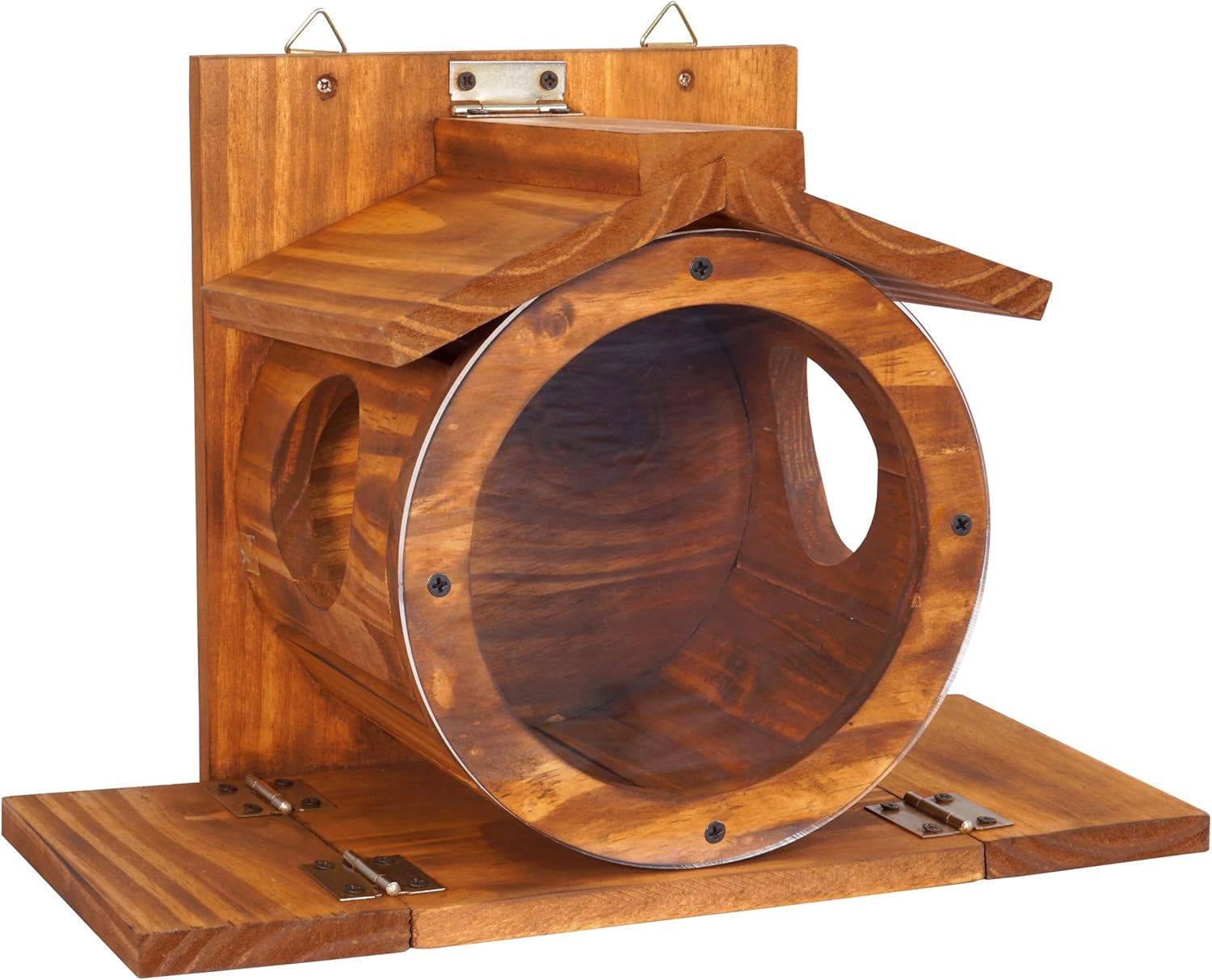 VASGOR Wood Squirrel Feeder, Squirrel Feeders for outside Winter, Wooden Chipmunk Feeder for Corn, Peanuts, Durable Box Easy to Fill with the Roof Can Be Opened