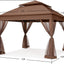 COOSHADE 11X11 Pop up Gazebo Tent Outdoor Canopy Patio Shelter with Mosquito Netting(Brown)