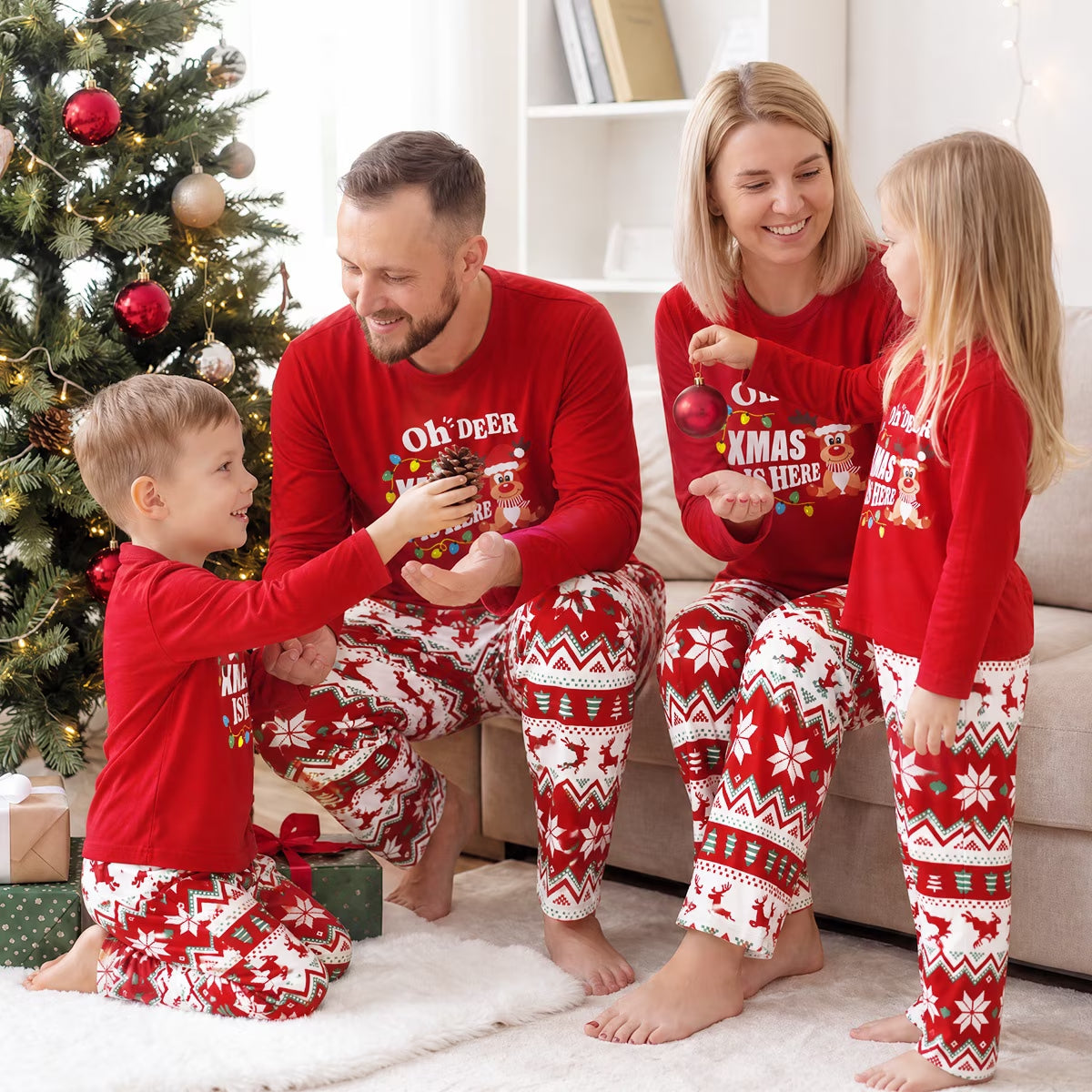 Patpat Family Christmas Matching Pajamas for Men 2 Piece Red Reindeer Long Sleeve Top & Pants Sets with Christmas Socks,Men XXL