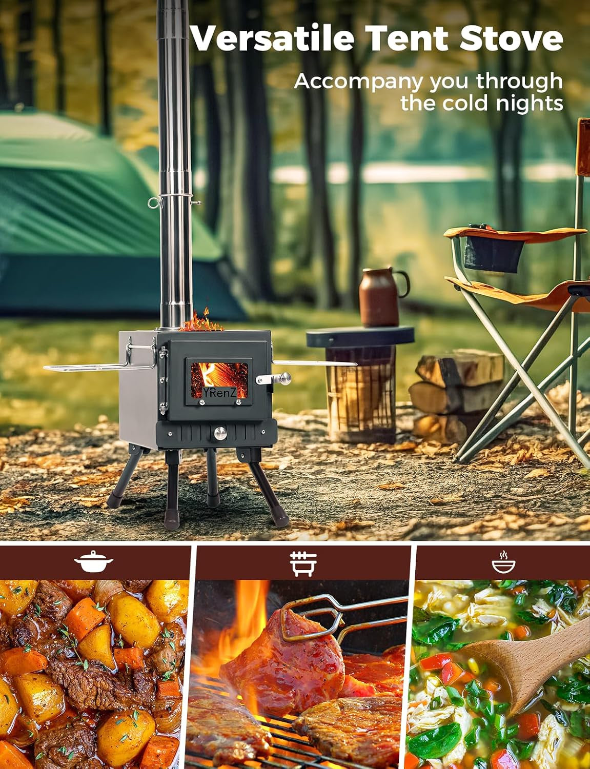 Upgraded Tent Stove, Portable Wood Burning Stove for Outdoor Camping