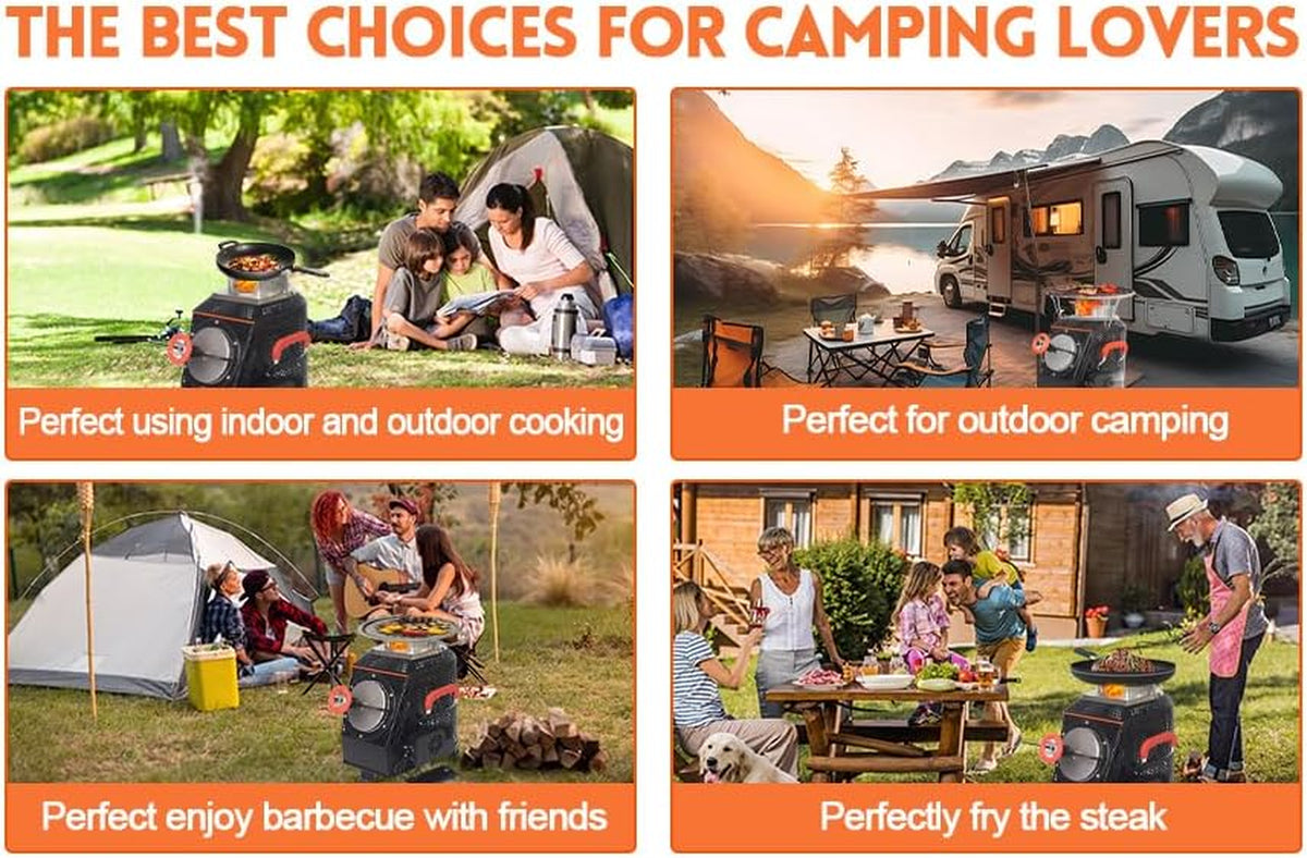 Wood Burning Camp Stove, Outdoor Portable Wood Burning Camp Stove, Large Stainless Steel Camping Stove for outside Cooking Survival Campfire Patio Backyard Gathering 16"L X 13"W X 17"H3