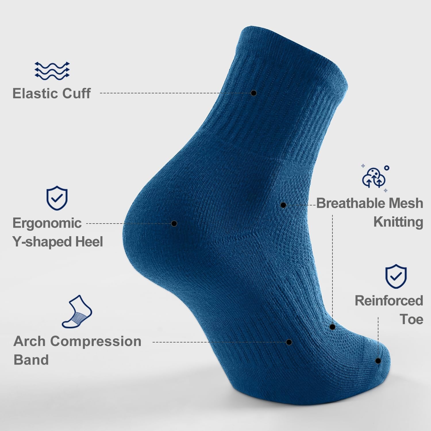 FITRELL 6 Pack Men'S Athletic Ankle Socks Cushioned Sports Running Socks 7-9/9-12/12-15