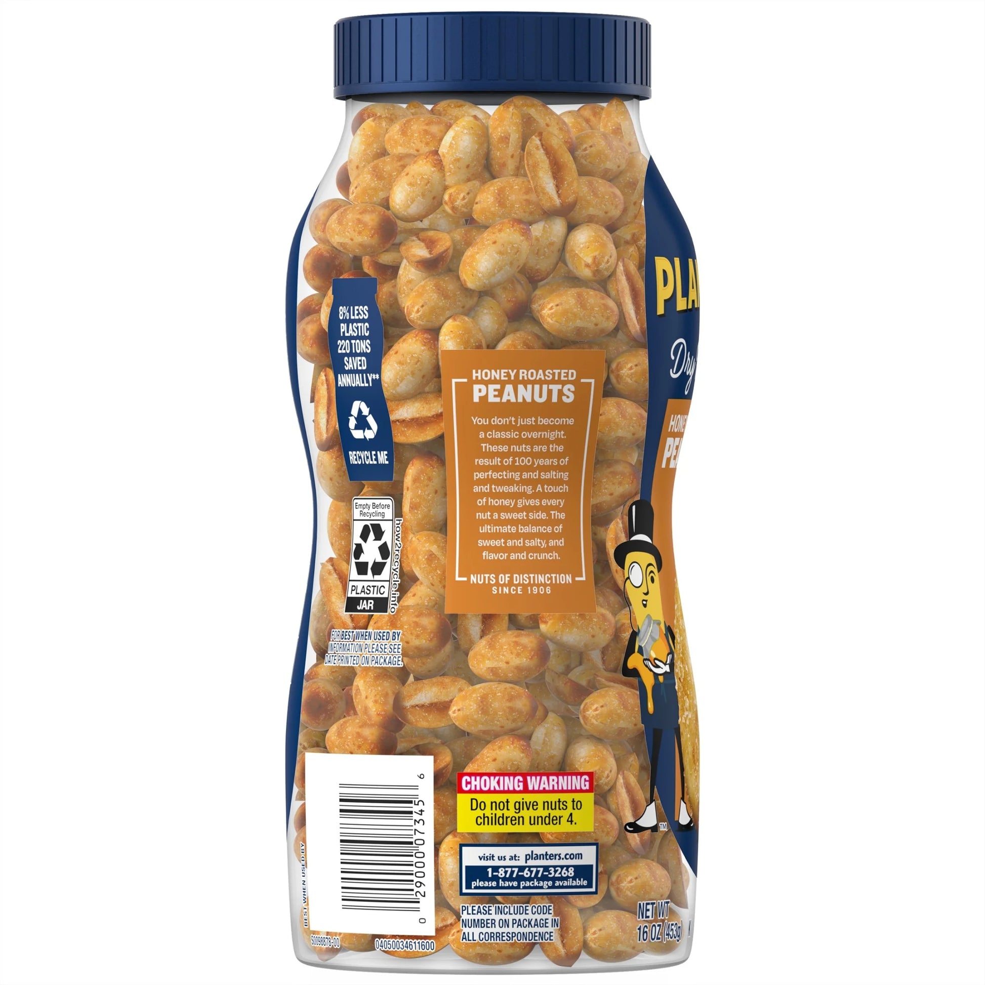 (4 Pack) PLANTERS Honey Roasted Peanuts, Party Snacks, Plant-Based Protein, 16 Oz Jar