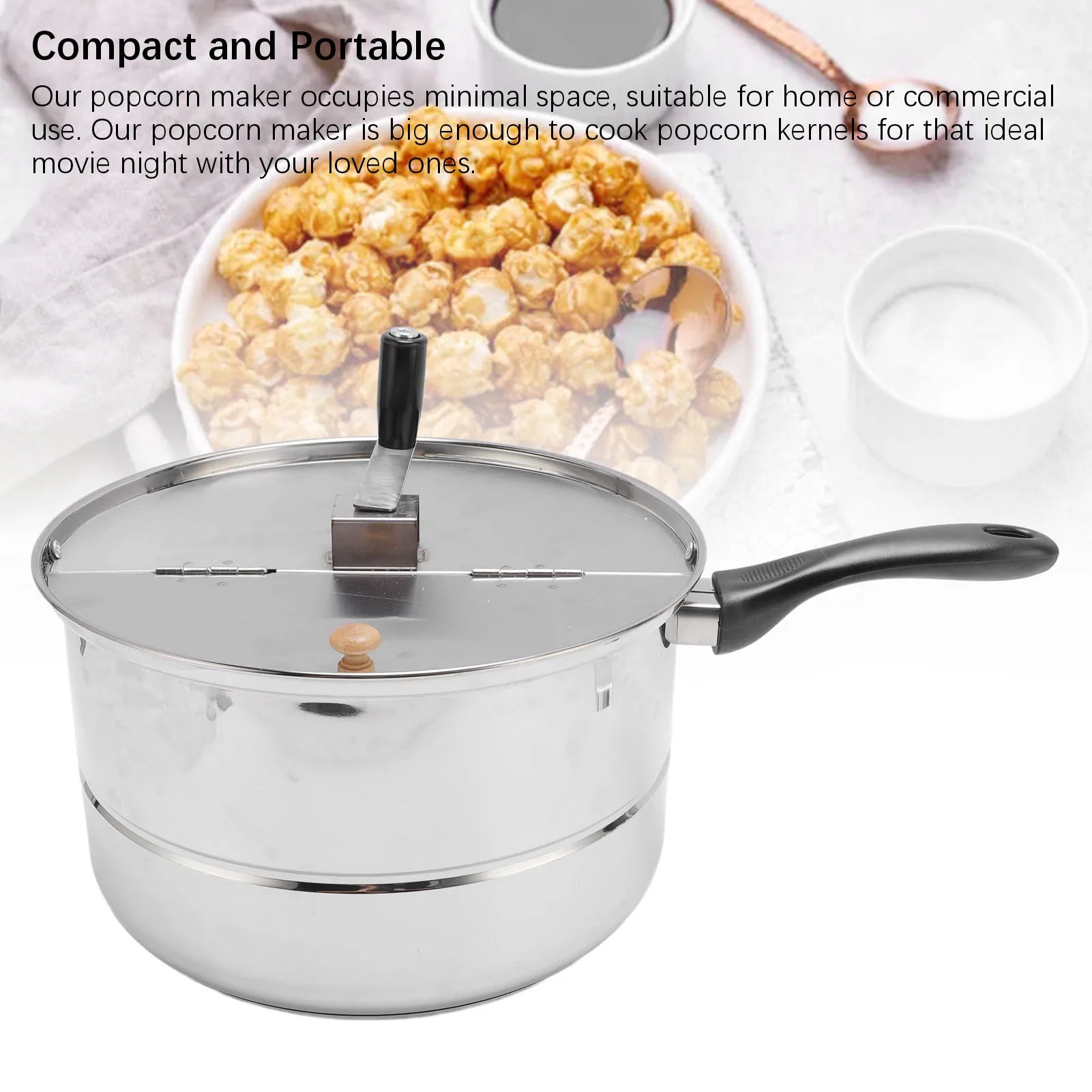 Stovetop Popcorn Maker Stainless Steel Popcorn Popper with Hand Crank Popcorn Pot for Gas Electric Heating