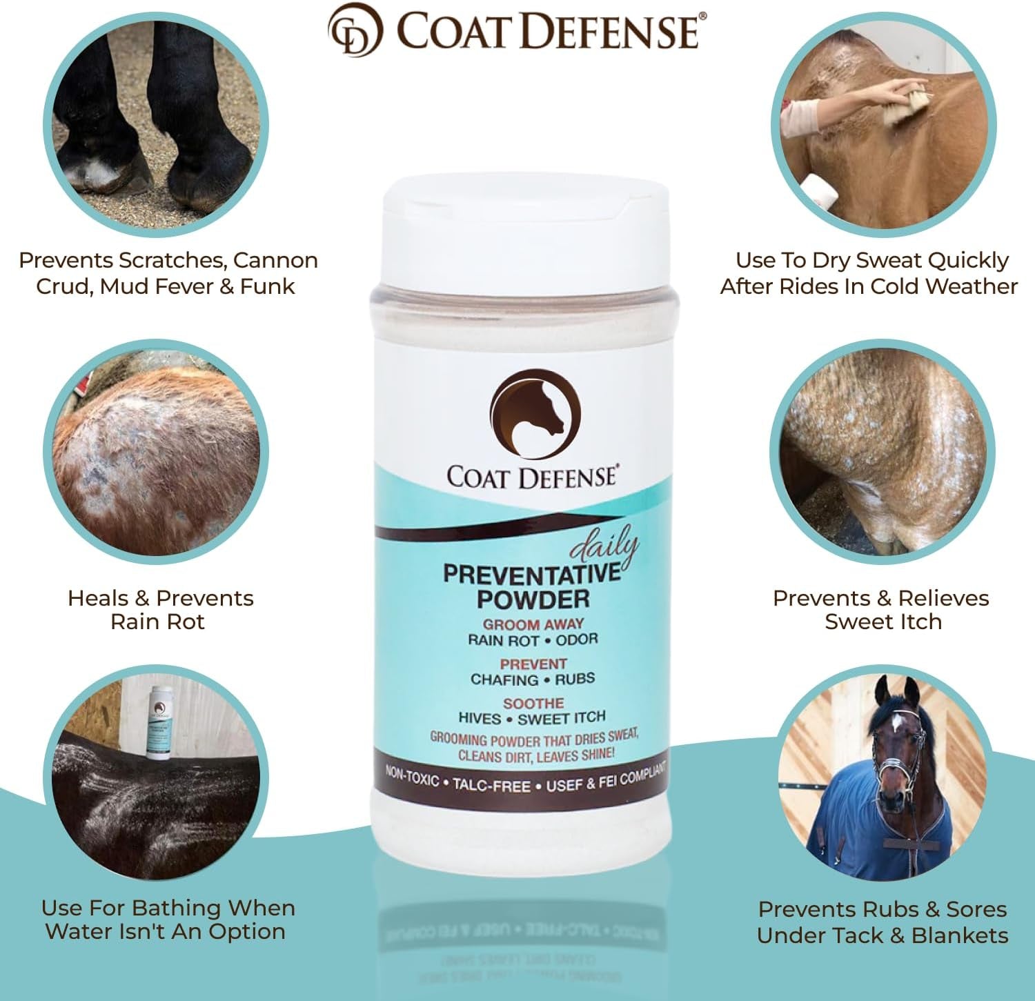 COAT DEFENSE Daily Grooming Powder for Horses | Dry Shampoo with Natural Ingredients | 64 Oz Formula for Fresh, Healthy-Looking Coat