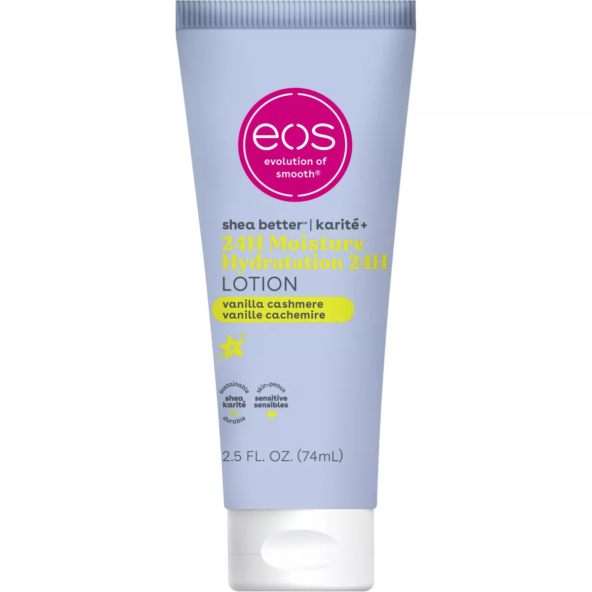 Eos Mini Body Lotion - Vanilla Cashmere - Travel Size - 2.5 Fl Oz: Moisturizing, Whole Body Application, Bottle, Normal Skin