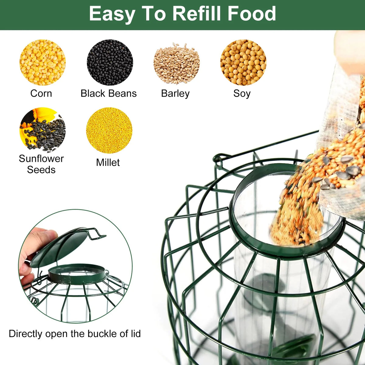 1Pc Outdoor Wild Bird Feeder Squirrel-Proof Chew-Proof Metal Hanging Seed Feeder with 4 Feeding Port for Small Songbirds