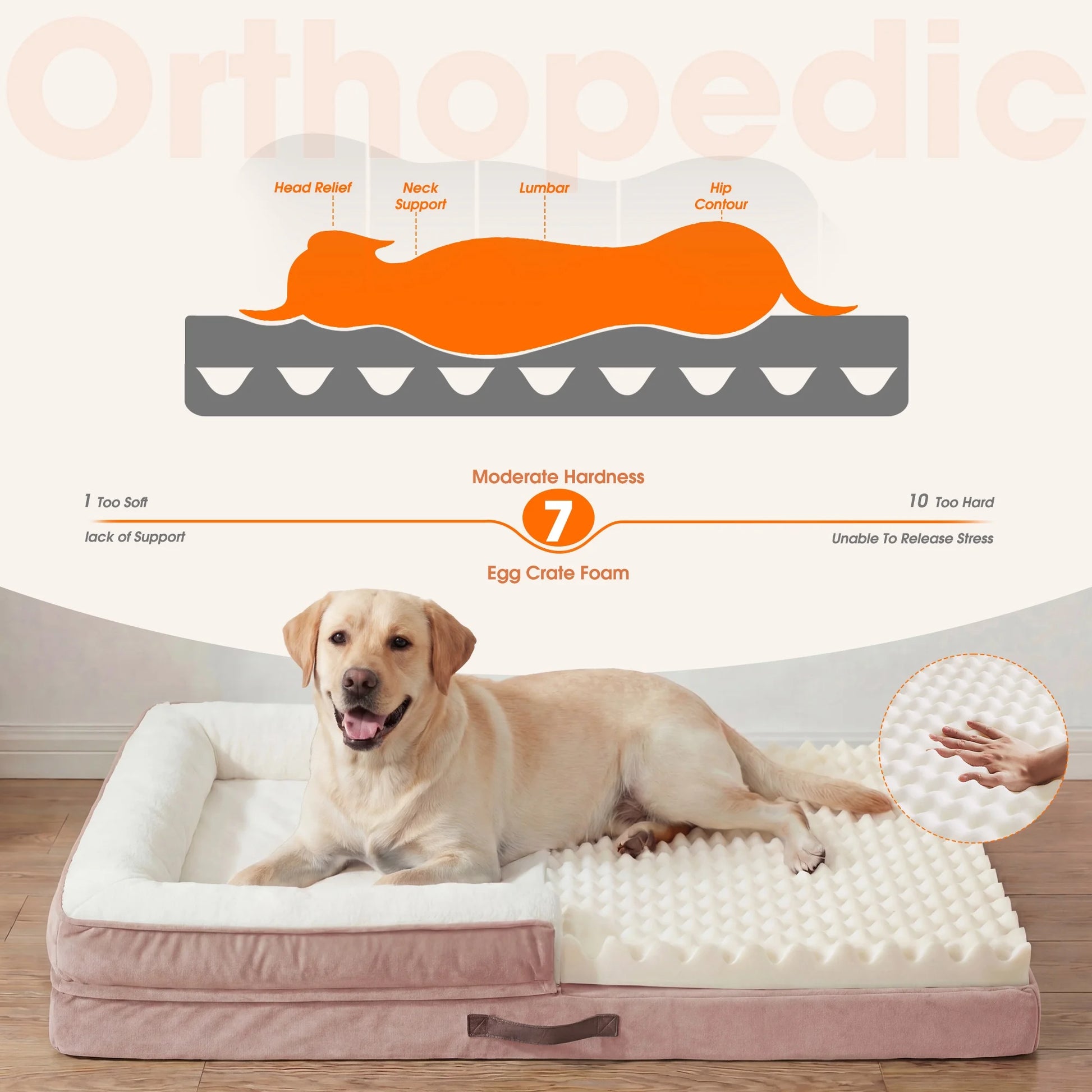Extra Large Orthopedic Dog Bed Waterproof Pet Sofa Bed Four-Sided Bolster Cushion with Removable Washable Cover for Big Dogs Pink