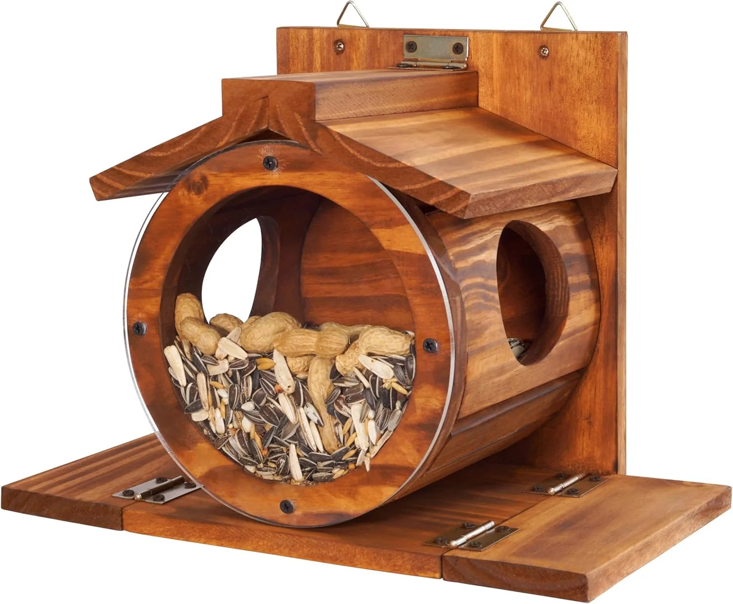 VASGOR Wood Squirrel Feeder, Squirrel Feeders for outside Winter, Wooden Chipmunk Feeder for Corn, Peanuts, Durable Box Easy to Fill with the Roof Can Be Opened
