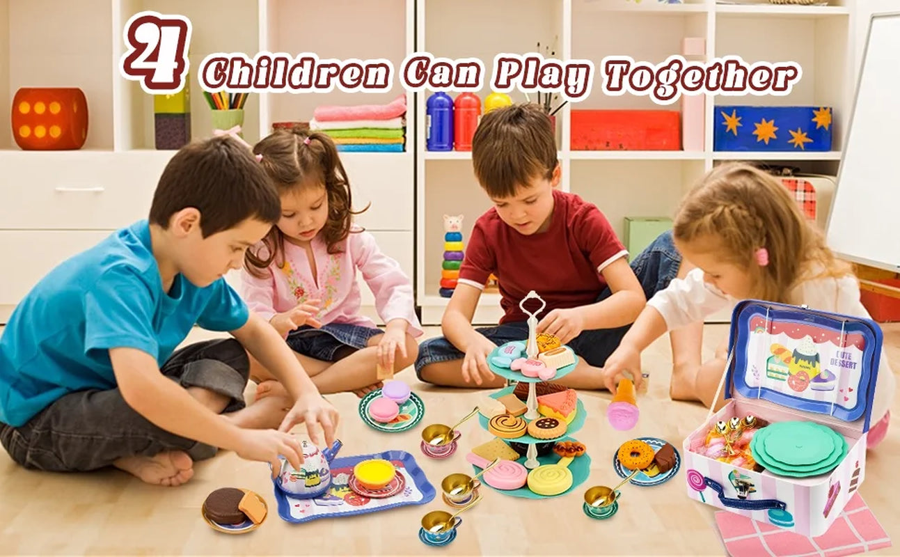 WISESTAR Tea Party Set for Little Girls, 50 Pcs Kids Tea Set, Ages 3-10