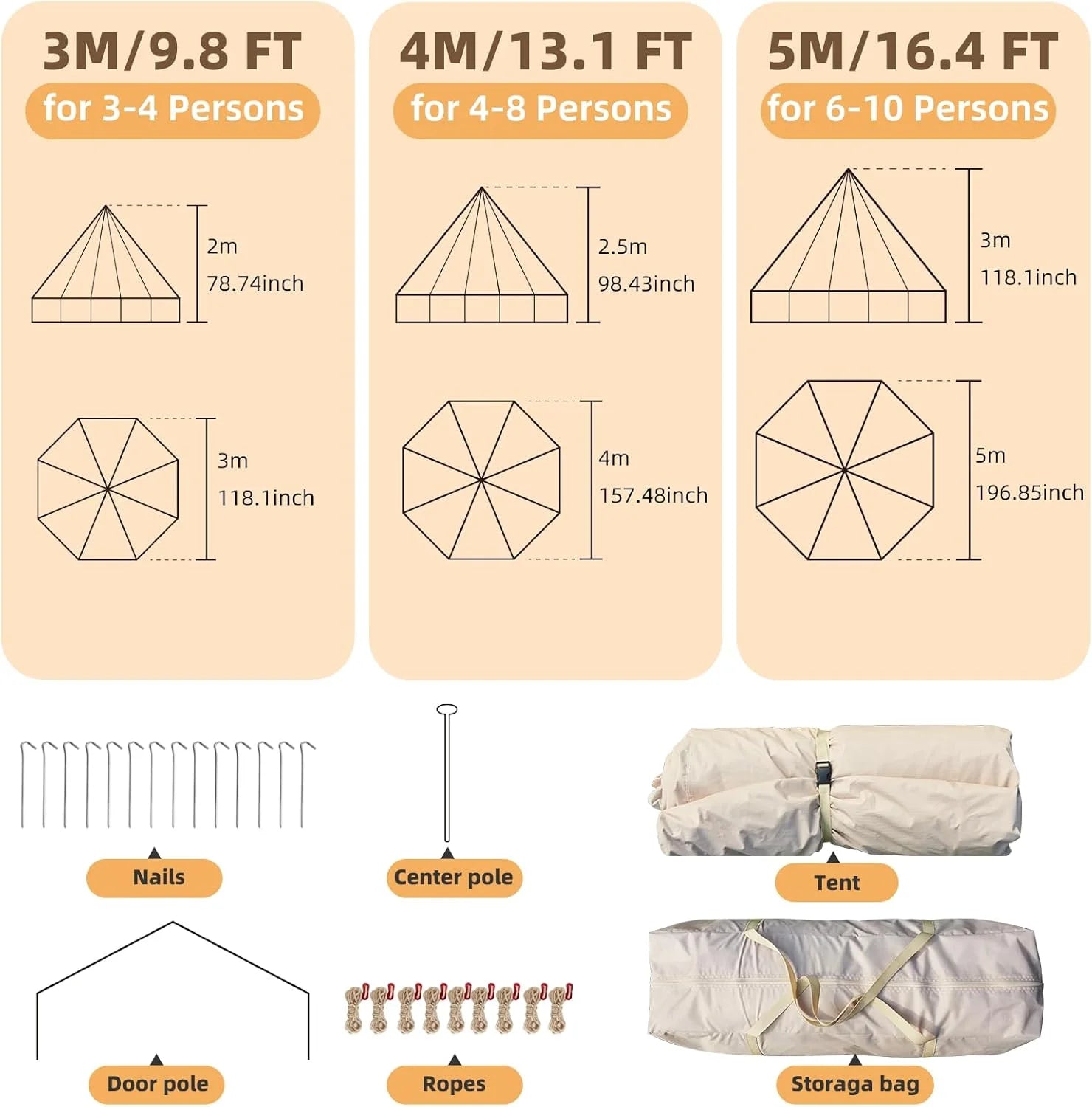 Yoleny 10 Person Camping Bell Tent, All Season Waterproof Yurt Tent , 5 M/16.4Ft Canvas Tent for Camping with Stove Jack