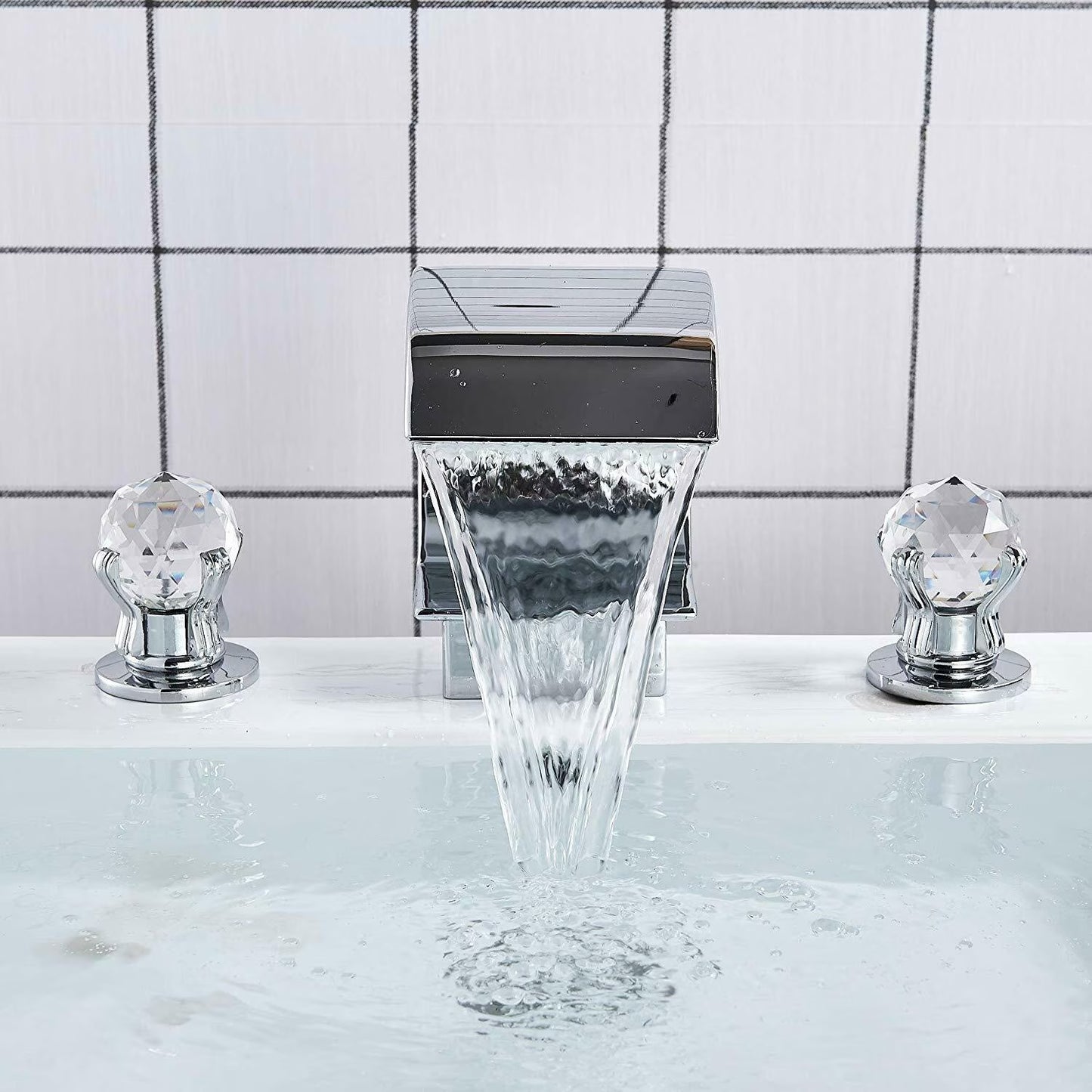 Widespread Bathroom Basin Faucet Crystal Handle Sink Mixer Tap Chrome Finish