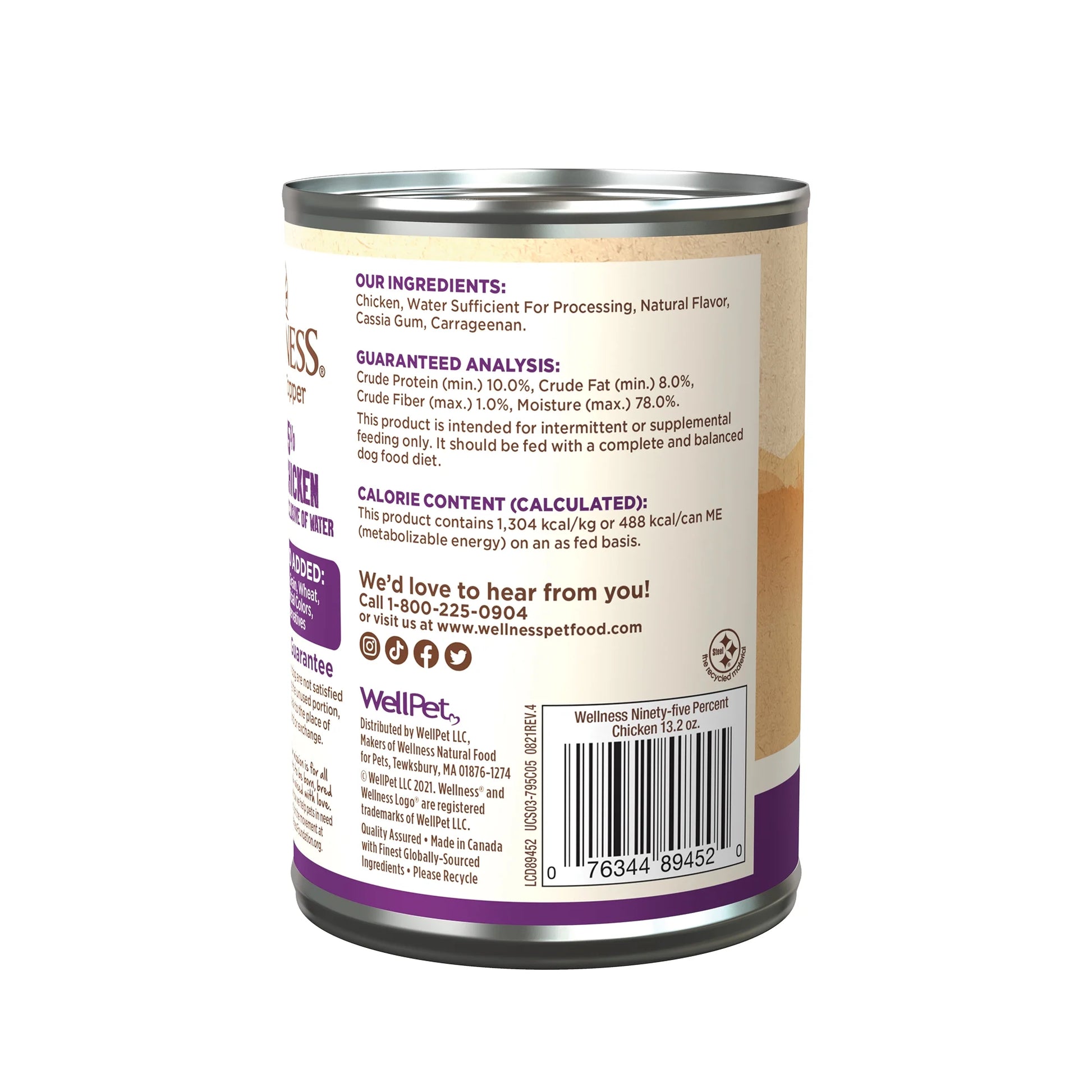 Wellness 95% Chicken Natural Wet Grain Free Canned Dog Food, 13.2-Ounce Can (Pack of 12)