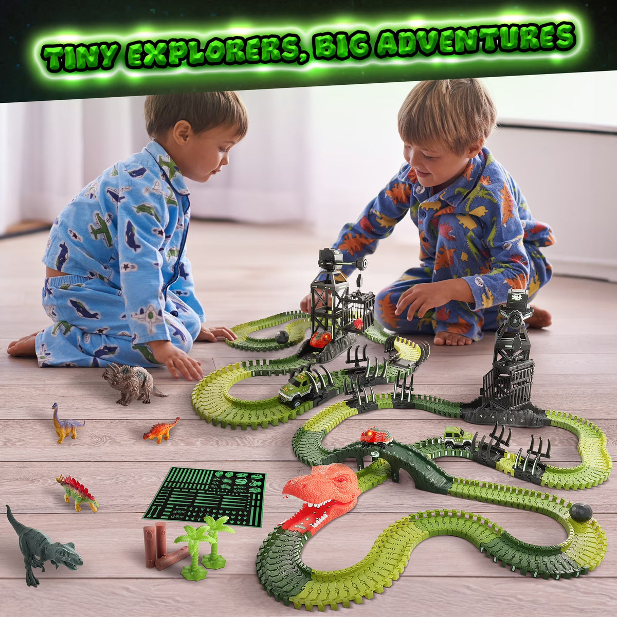 USA Toyz Dinosaur Race Track STEM Playset 225 Pieces Summer Toy for Kids Ages 3+