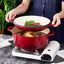 Bruntmor 7 Quart Dutch Oven Pot with Lid - 2-In-1 Oval Cast Iron Enamel Cookware with Skillet Top - Enameled Dutch Oven for Bread, Baking, Stews, Roasting - Heat Resistant up to 500°F - Red Finish