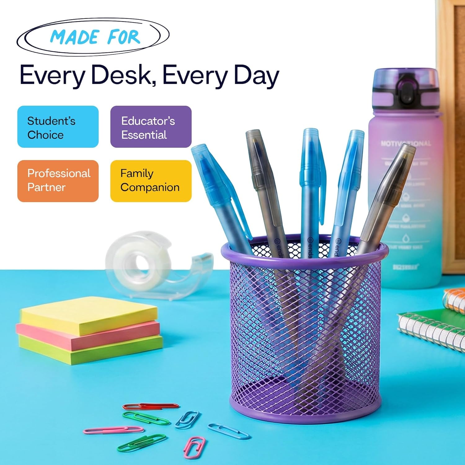 Enday Pens Ballpoint (60 Pack) 30 Blue & 30 Black Pens, Ink Pens Bulk, Medium Point 1.0Mm, Smooth Writing Ballpoint Pens, Comfortable Grip Ball Point Pens Black, Quick Dry Ink.