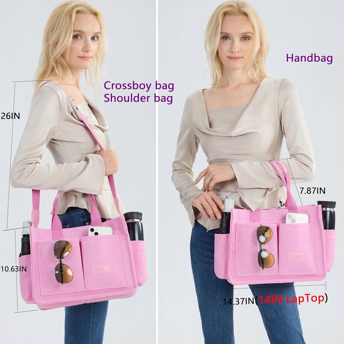 ZHMO Canvas Tote Bag for Women,Women'S Bags Crossbody Bags Work Laptop Tote Bag Large Handbags Purse for Travel Nurse Teacher